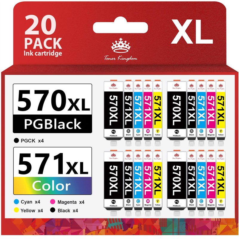 Toner Kingdom 20 Pack 570XL 571XL Cartouches d'encre Compatibles pour Canon PGI-570 CLI-571 XL pour Canon PIXMA MG5750 TS5050 MG