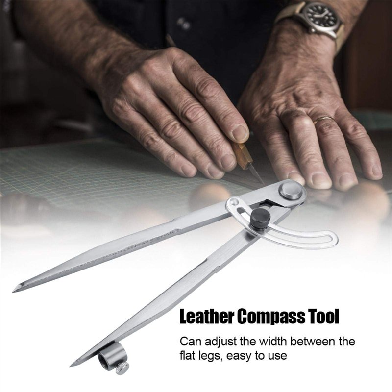 Image secondaire de Compass,Akozon 200mm Compas en Acier au Carbone Professionnel Compass Pencil Grande Diviseur d'ailes en Cuir Outil Rotatif Sépar
