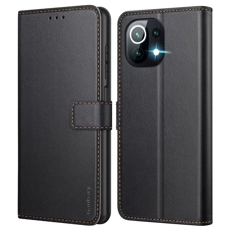 Ganbary Coque pour Xiaomi Mi 11 Lite 4G/5G/5G NE, [Housse en Cuir PU Premium] [Etui à Rabat] [Pochette de Portefeuille], Étui de