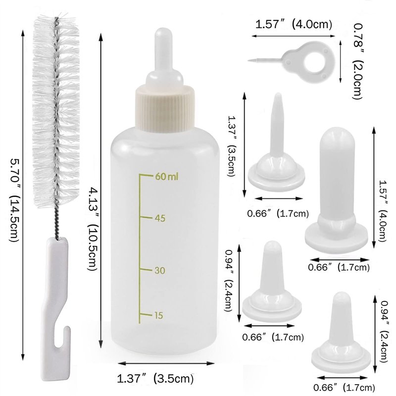 Image secondaire de onebarleycorn Biberon Chaton, Biberon Chaton Nouveau Né Biberon Chiot Non Sevré,Tétines et Brosse à Nettoyer (60ml)