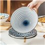 QINLANG Lot de 4 bols à ramen japonais en céramique pour céréales, soupe, Pho, nouilles - Bleu et blanc, 20,3 cm