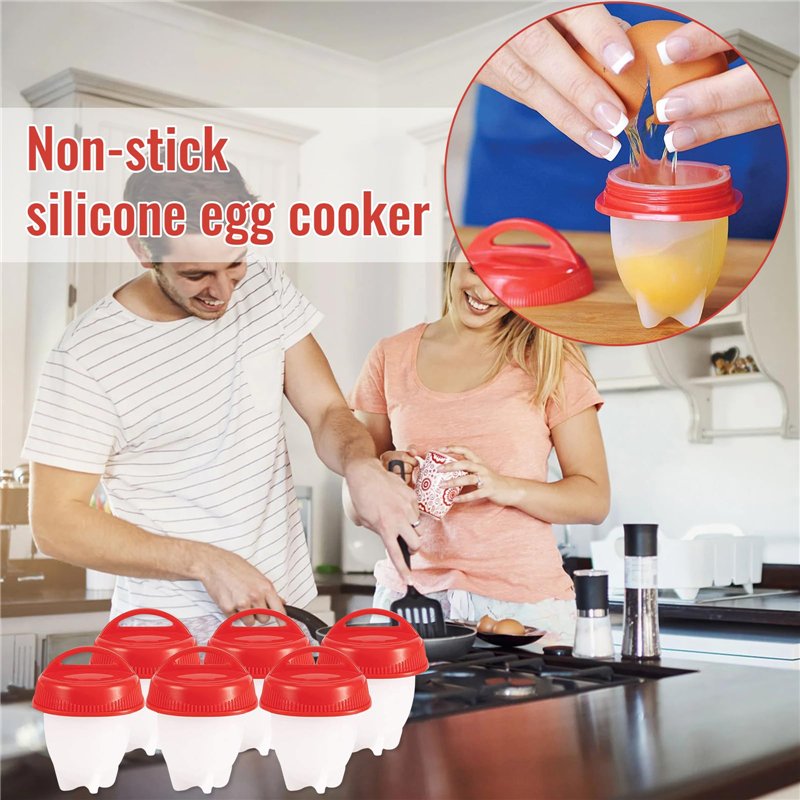 Image secondaire de dcas 6 Pièces Cuiseur d'Oeufs Coquetier, Cuiseur À Œufs Rapide En Silicone, Chaudière à Oeufs Ensemble, Chaudière à Oeufs, Réuti