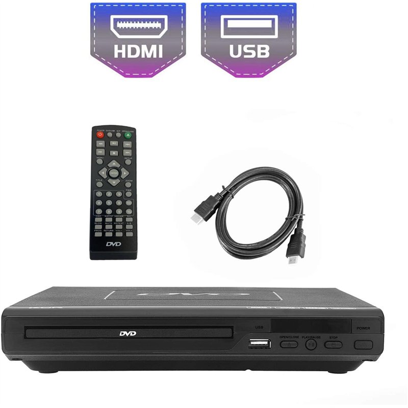 KCR Lecteur pour TV, DVD/CD/MP3/ avec Port USB, Sortie HDMI et AV (câble HDMI et AV Inclus), télécommande