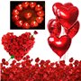 Bougies Romantiques et Pétales. 50 Bougies en Forme de Coeur + 1000 Pétales de Rose Rouges en Soie