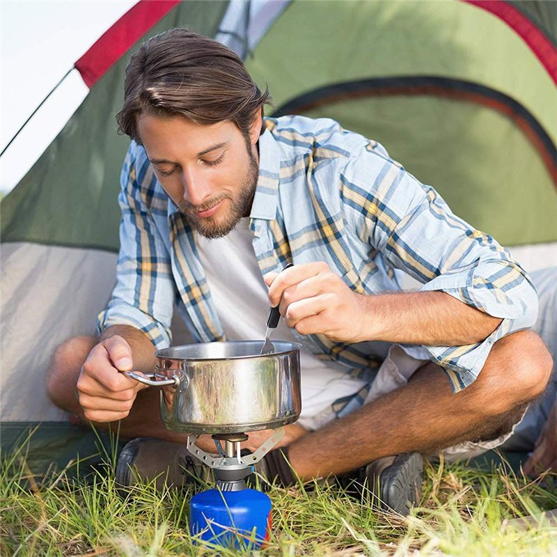 Image secondaire de ADNEWX Lot de 2 couverts de camping pliables en acier inoxydable 4 en 1 avec poignée en aluminium Knurled (couteau, fourchette, cuillère, décapsuleur)