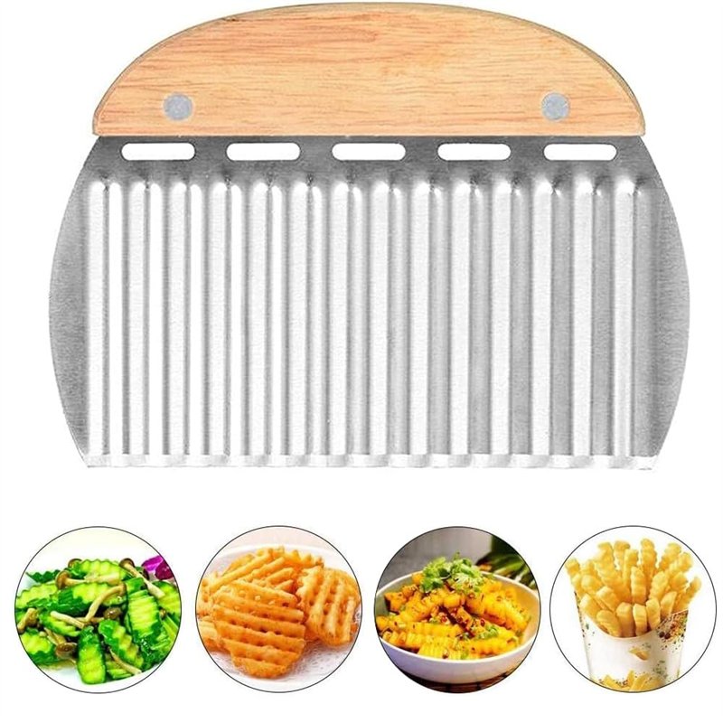 Rpanle Couteau de Tranches de Pomme de Terre, Couteau Lame Ondulée, Trancheuse de Frites Vague, Patate Lame OnduléE Coupe en Acier Inoxydable