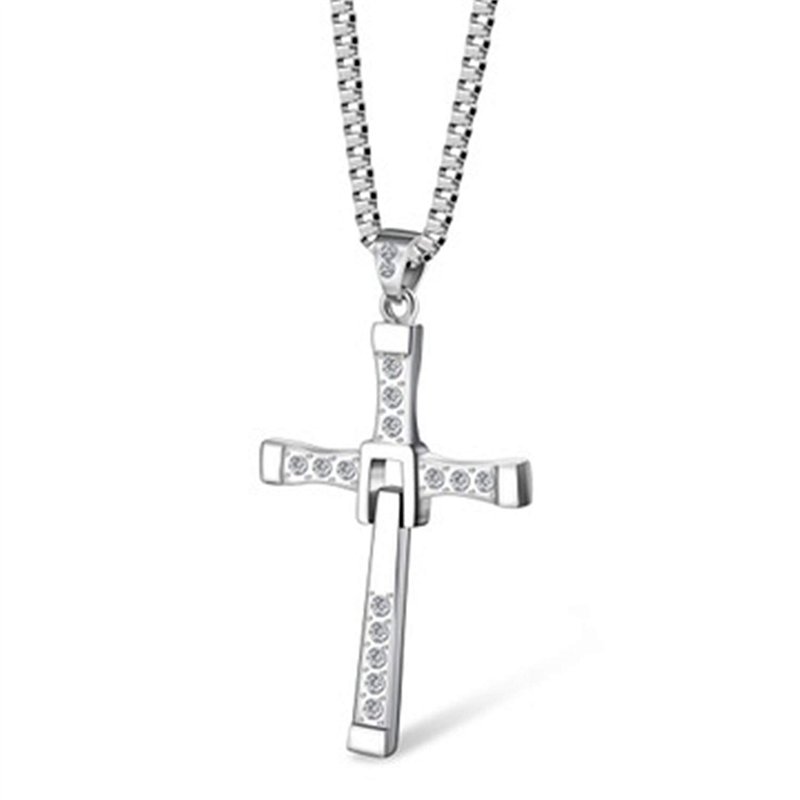 XHBTS Dominic Toretto's Cross Collier avec pendentif en argent pour homme avec boîte, Métal, Métal