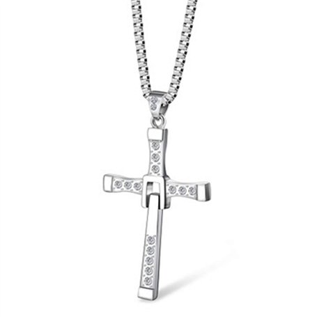 XHBTS Dominic Toretto's Cross Collier avec pendentif en argent pour homme avec boîte