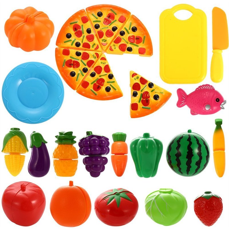 NIWWIN Ensemble de 24 pièces d’aliments en jouets pour enfants Plastique Pizza découpée Fruits et légumes