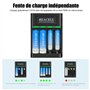 REACELL 4 Slots Chargeur de Piles Rapide pour AA AAA Piles Rechargeables Ni-MH, avec Indicateurs LED Intelligents