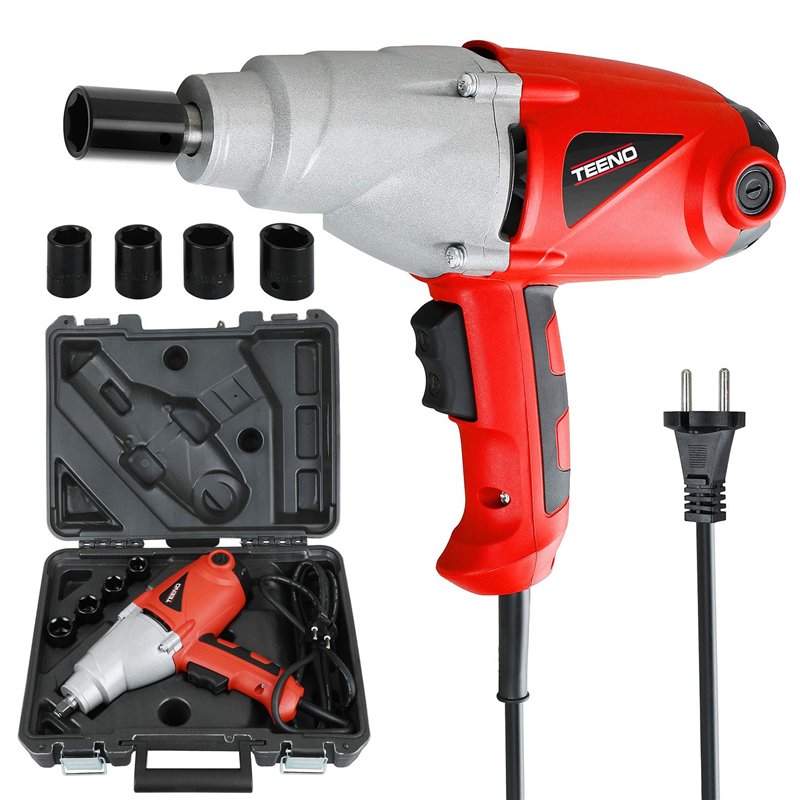 TEENO Visseuse Clé à chocs 1010 W, 450N.m,Longueur Câble : 200 cm, Livré en coffret avec 4 douilles (17, 19, 21 et 22 mm)
