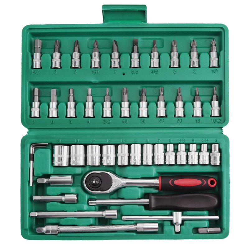 WiMas 46PCS Coffret de Douilles et Embouts, Flexible Jeux de Douilles, Ensembles de Clés à Cliquet, Outil de Réparation de Véhic