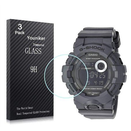 Youniker Lot de 3 films protecteurs d'écran en verre trempé pour montre Casio GBD800 G Shock GBA800 - Anti-rayures