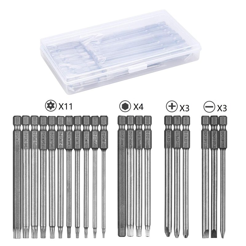Linhon Embouts de Tournevis 21 Pièces, Embout de Vissage Magnetique 100mm Long, Torx T6-T40, Hexagonal 3mm-6mm, Phillips PH2, Pl
