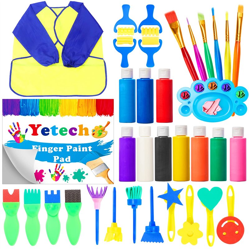 Yetech Éponges de Peinture pour Enfants, 36 Pcs DIY Kits,Incluent Brosses de Peinture ,Tablier,Cahier d'images,Sac de Rangement,