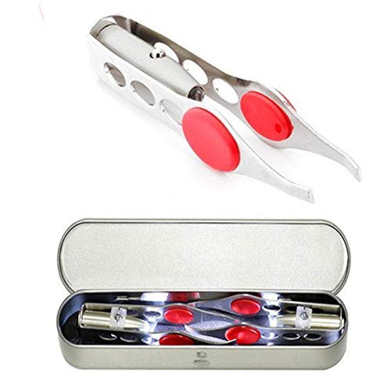Image secondaire de LHKJ 2 Pcs Pince à épiler LED en Acier Inoxydable Pince à épiler Professionnelle Kit, Illuminez Les Zones Sombres