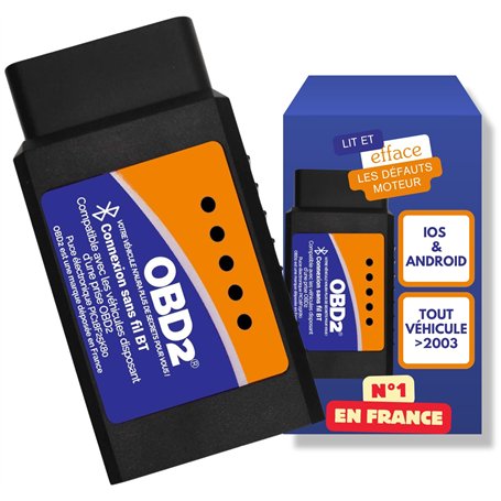 OBD2 Bluetooth + Support Francais 7/7J - Diagnostic des Codes Moteur en 3 Min ! Valise de Diagnostic Compatible avec la majorité