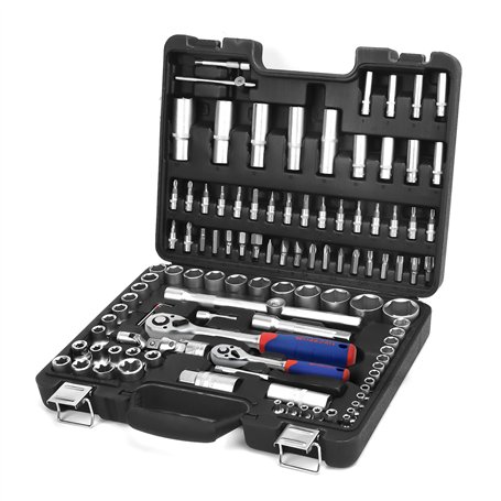 WORKPRO Coffret de Douilles et Embouts 108 Pièces avec Clés à Cliquet 1/2" et 1/4" (72 Dents)