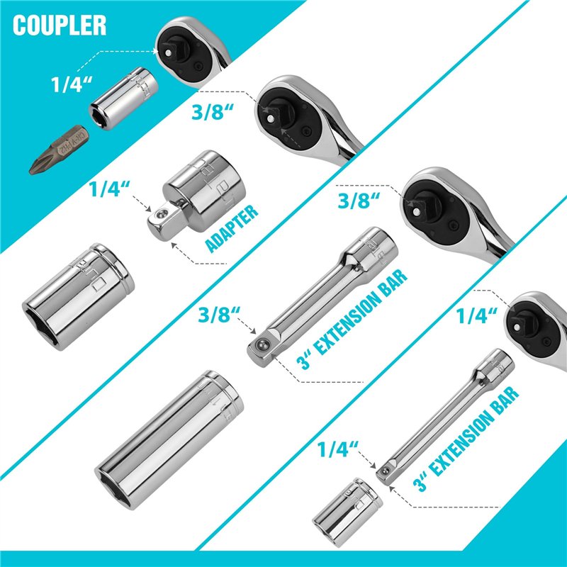 Image secondaire de DURATECH Coffret de Douilles Clés à Cliquet et Embouts Professionnels 121 Pièces, 1/4