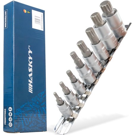 XZN Jeu de douilles à embouts 8 pièces M4 M5 M6 M8 M10 M12 M14 M16 1/2 3/8 1/4 Avec denture multiple Douilles à plusieurs dents