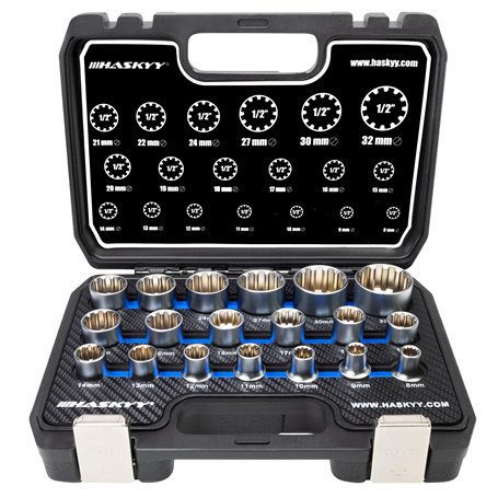 Douilles multi-empreintes Gear Lock 1/2" I 8-32 assortiment outillage Torx intérieur extérieur I kit de 19 pièces