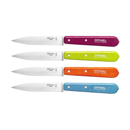 Opinel - Coffret de 4 Couteaux d'Office N°112 - Lame en Acier Inoxydable 10 cm - Idéal en Cuisine - Garanti à Vie - Fabrication
