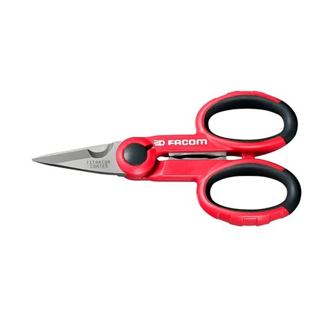 FACOM - Paire de Ciseaux d’Électriciens Gainés - 841A.4 - Branches Surmoulées Bi-Matière Ergonomiques - pour Droitier ou Gaucher