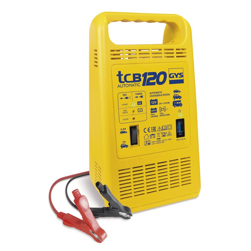GYS TCB 120 120-CHARGEUR AUTOMATIQUE-12 V-Livre avec Pinces DE Charge ISOLEES, Noir