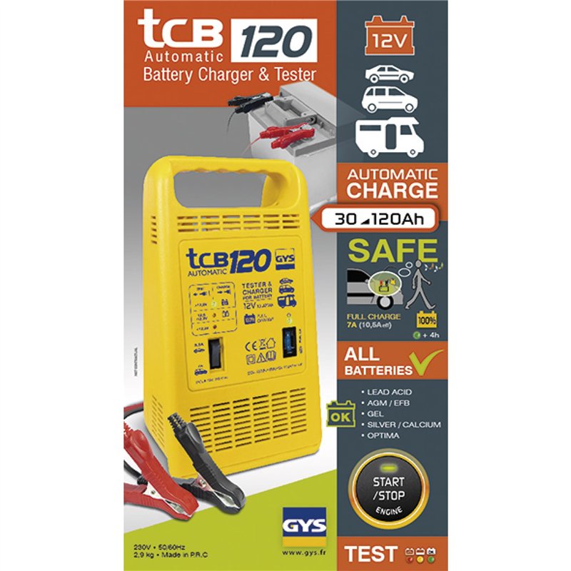 Image secondaire de GYS TCB 120 120-CHARGEUR AUTOMATIQUE-12 V-Livre avec Pinces DE Charge ISOLEES, Noir