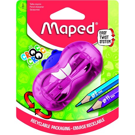 Maped - Taille-crayon Croc Twist Bieber - 2 tailles de crayons - Avec boîte de récupération - Couleur aléatoire