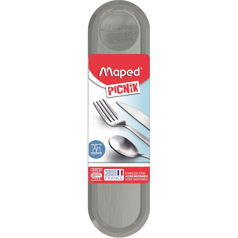 Maped Picnik Adulte - Ensemble de Couverts Transportables - Acier inoxydable -Boite et Couverts Nomades, pour le Bureau et Déplacements