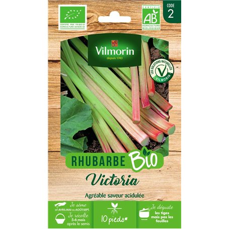 Vilmorin - Rhubarbe Victoria Bio - Agréable saveur acidulée -Semences Issues d'une Culture Conforme aux règles de l'agriculture