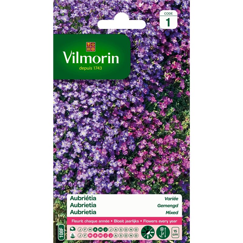 Vilmorin- Aubriéta en mélange - semences pour plantations - Fleurs Basses 15 cm vivaces - fleurit Chaque année - Floraison préco