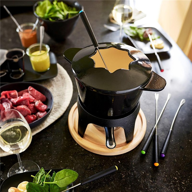 Image secondaire de Baumalu 385051 Service à Fondue Fonte Noir avec Plateau en Bois, Métal