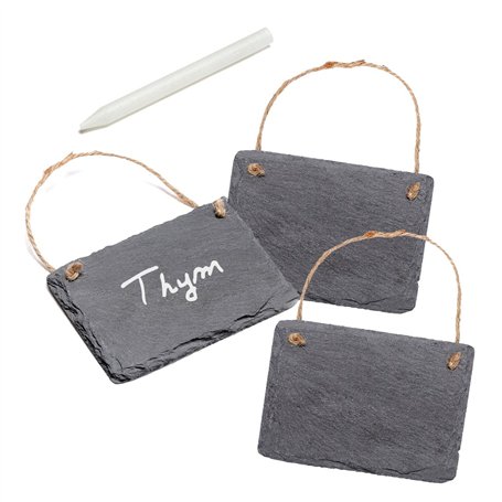 La Cordeline 3 ETIQUETTES ARDOISE NATURELLE A SUSPENDRE 7 X 10CM + 1 CRAYON CRAIE