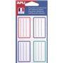 APLI 101096 - Pochette 24 étiquettes scolaires lignées bleues/rouges/vertes - 36 x 56 mm - Coins arrondis