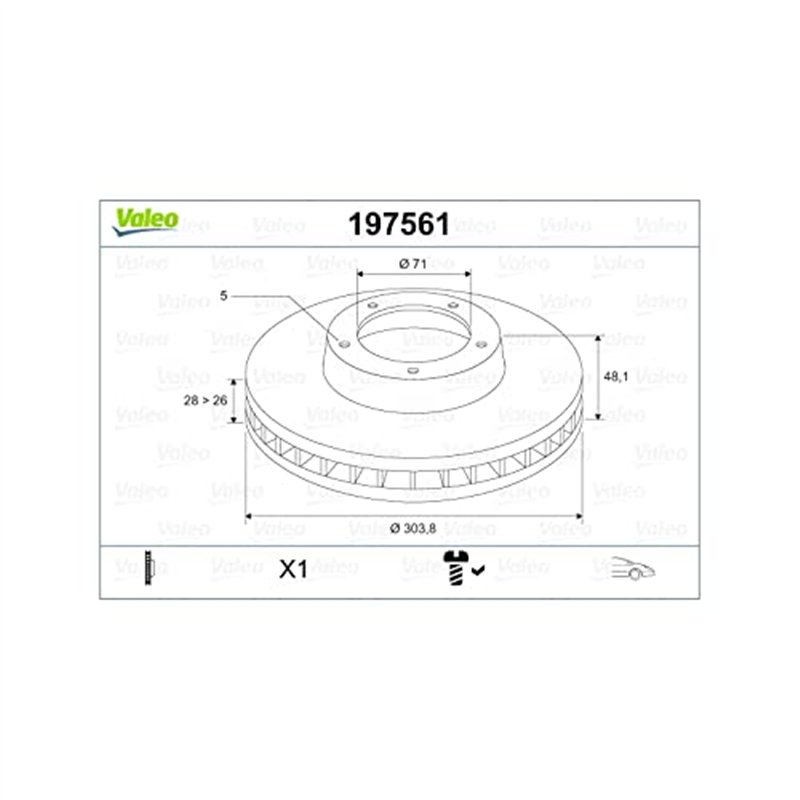 Image secondaire de Valeo 197561 Disque de frein Disque de frein huilé 197561 Boîte de 1 disques ventilés Essieu avant [accessoires inclus] Similair