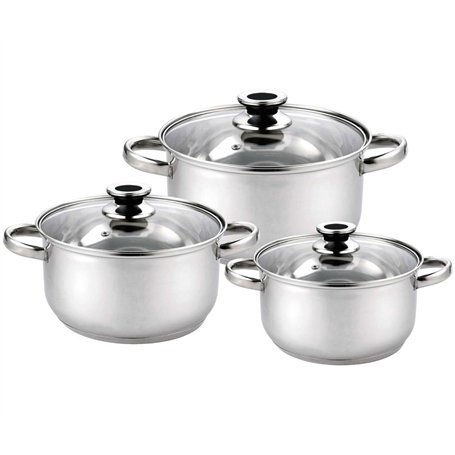 Haussmann Héritage® - 6 pièces Marmite Faitout acier inoxyable avec couvercles en verre - tous feux dont induction - HM-0613