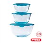 Pyrex - Lot de 3 bols en verre résistants avec couvercle - 0,5L - 1L - 2L - Couvercles hermétiques - Made in France