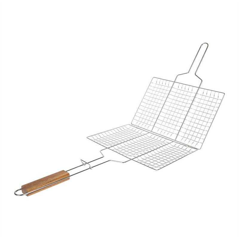 Image secondaire de RUECAB - Grille de Barbecue Double Quadrillé Inox Poignée Bois Argent , 22 x 34 cm