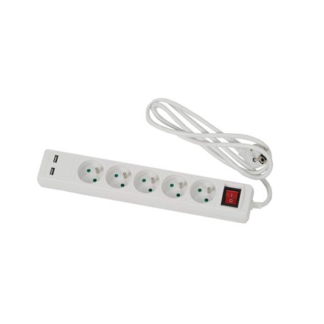 Bloc Multiprises 5 Prises 2P+T 16A 250V + 2 Prises USB Blanc avec Interrupteur - 1