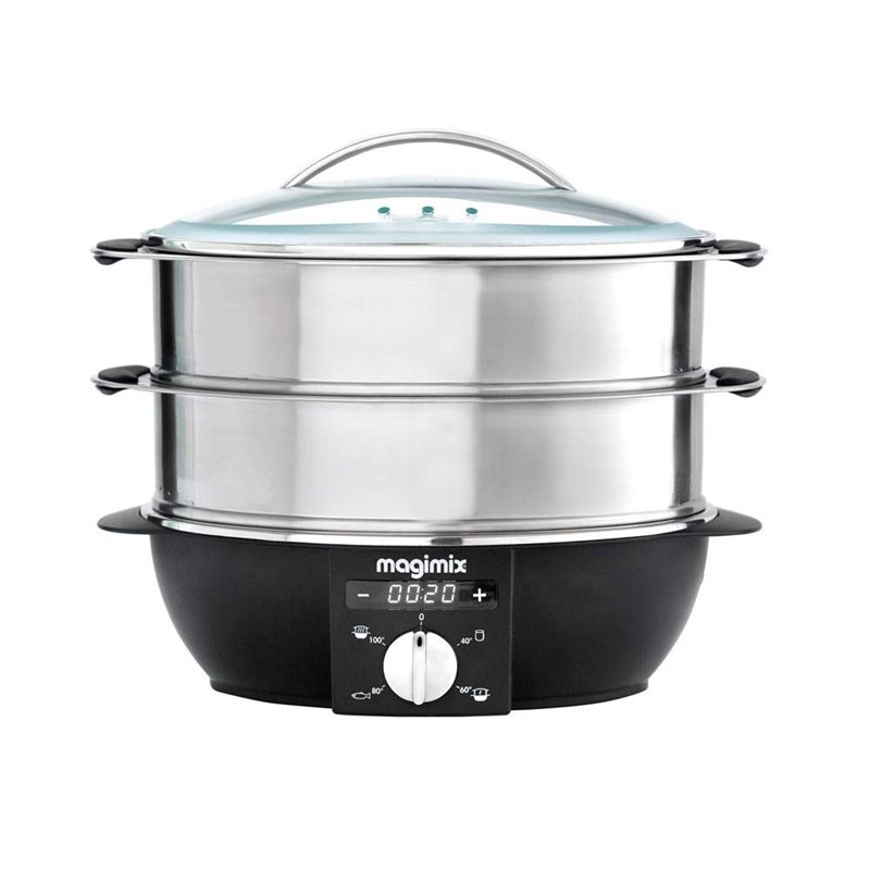 Magimix 11579 Cuiseur Vapeur avec 2 paniers Rotatif, chromé, Verre, Acier Inoxydable 12,2 l, 1,2 l 1900 W