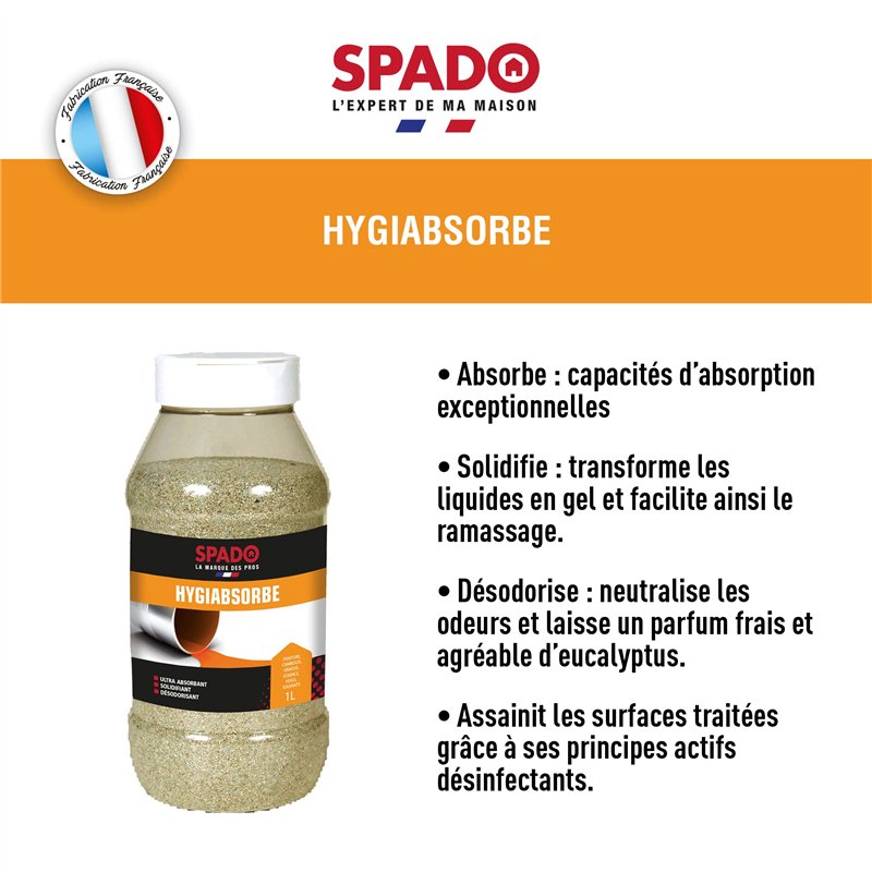 Image secondaire de SPADO - Hygiabsorbe - Ultra absorbant - Solidifiant - Désodorisant - Actifs désinfectant - Parfum frais - 1L - Fabriqué en France