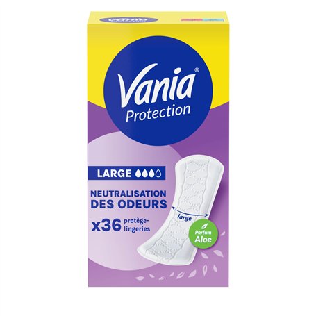Vania - Protège-Slips Protection Large Parfum Aloe Vera (boîte de 36 pièces) – Protège-lingeries avec neutralisation des odeurs