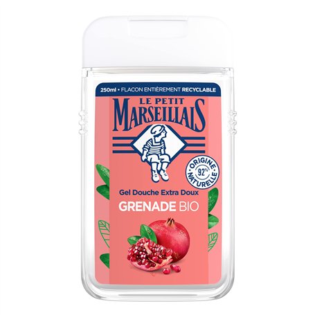 Le Petit Marseillais | Gel Douche Extra Doux Grenade Bio (flacon de 250 ml) – 92 % d'ingrédients d'origine naturelle – pH neutre