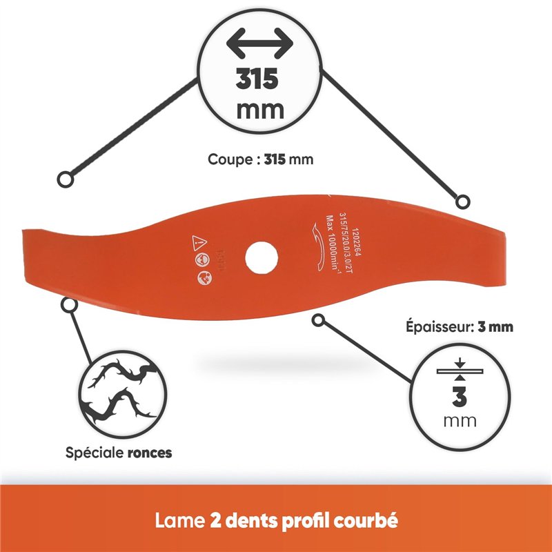 Image secondaire de GREENSTAR - Lame 2 Dents Pour Débroussailleuse - Spéciale Ronces - Profil Courbe Réduisant le Bruit - Lame Orange Haute Visibili
