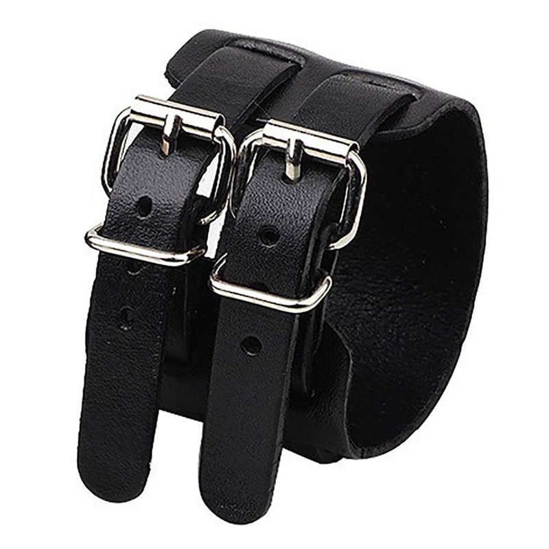 Image secondaire de ZENSE - Bracelet de force noir en cuir pour homme avec double lanières ZB0265