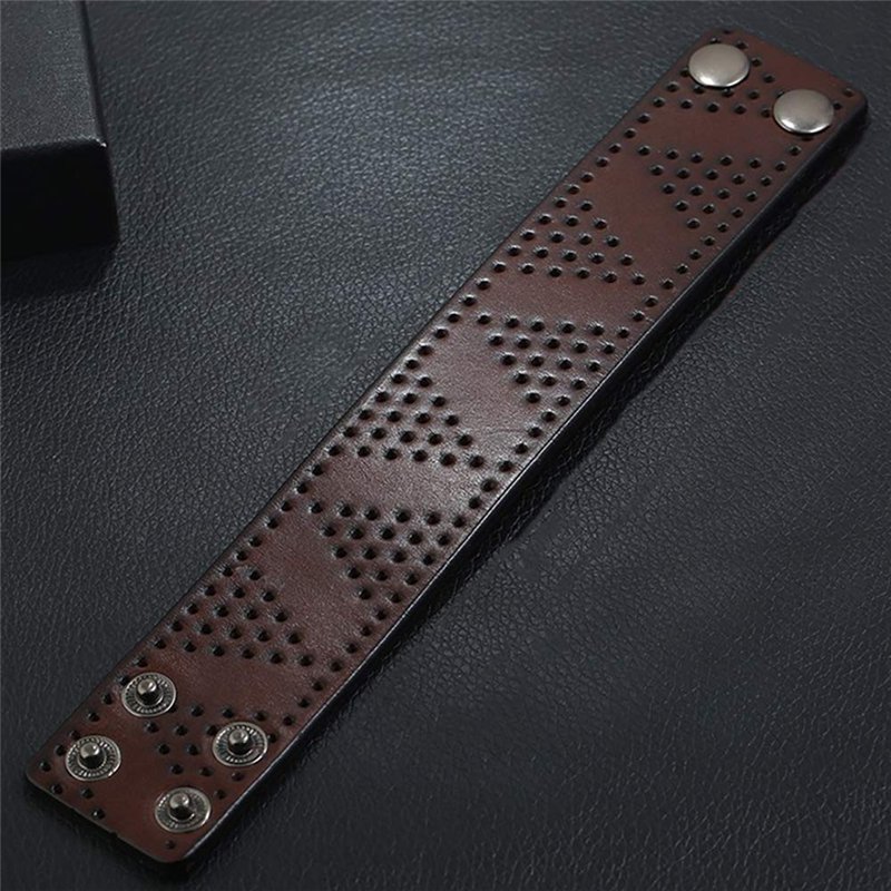 Image secondaire de ZENSE - Bracelet force homme biker ou motard en cuir ajustable marron ZB0326