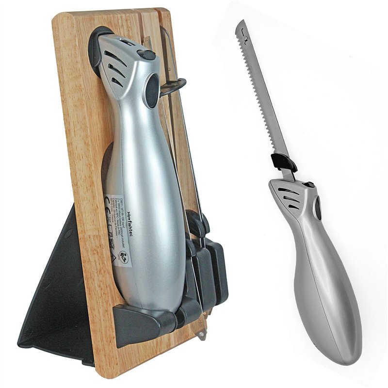 Image secondaire de FISHTEC Couteau Electrique de Cuisine Sans Fil Easy Cut Plus - Avec Chargeur et Support en Bois - 2 Lames - Idéal pour découper 