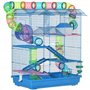 PawHut Cage pour Hamster Souris Petit Animaux Rongeur avec Tunnel Mangeoire Roue Jouet 47 x 30 x 59 cm Bleu